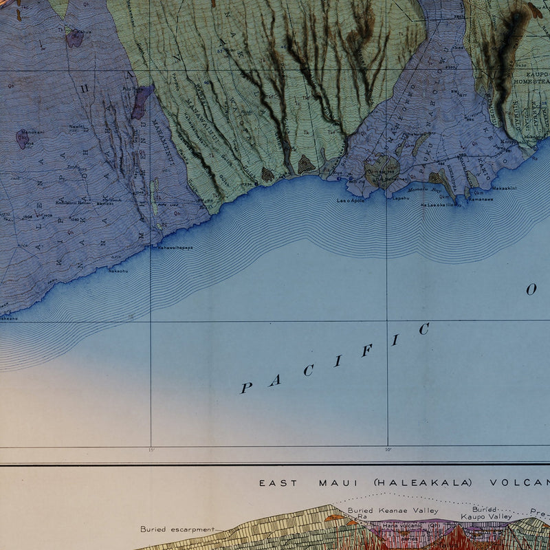 Maui 1942 Shaded Relief Map - Muir Way - Vintage Relief