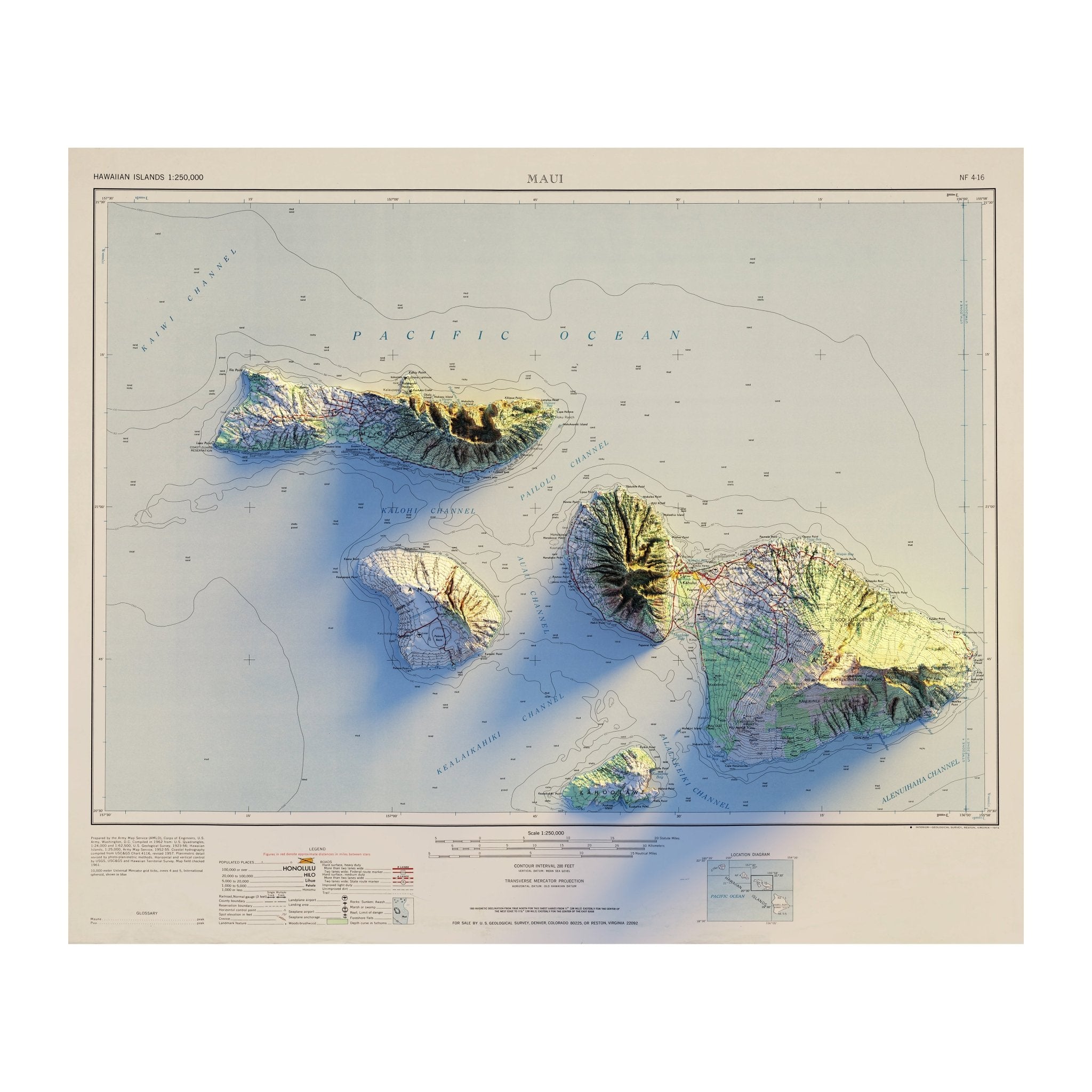 Maui 1961 Shaded Relief Map - Muir Way - Vintage Relief