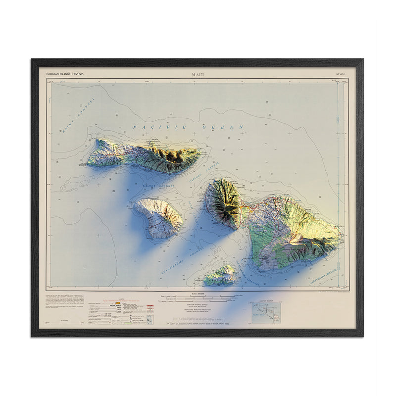 Maui 1961 Shaded Relief Map - Muir Way - Vintage Relief