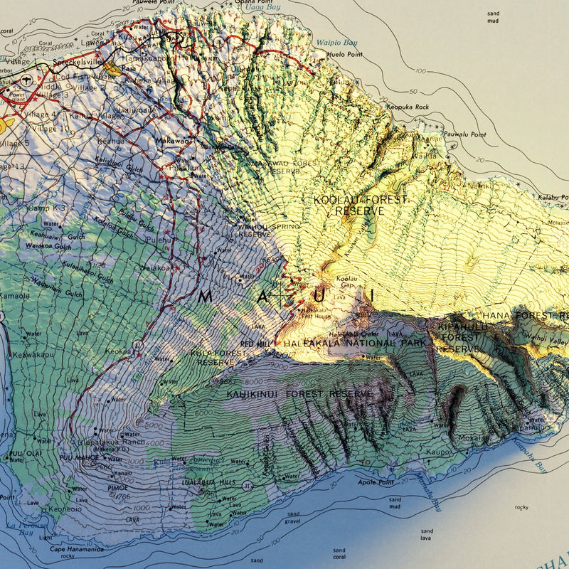 Maui 1961 Shaded Relief Map - Muir Way - Vintage Relief