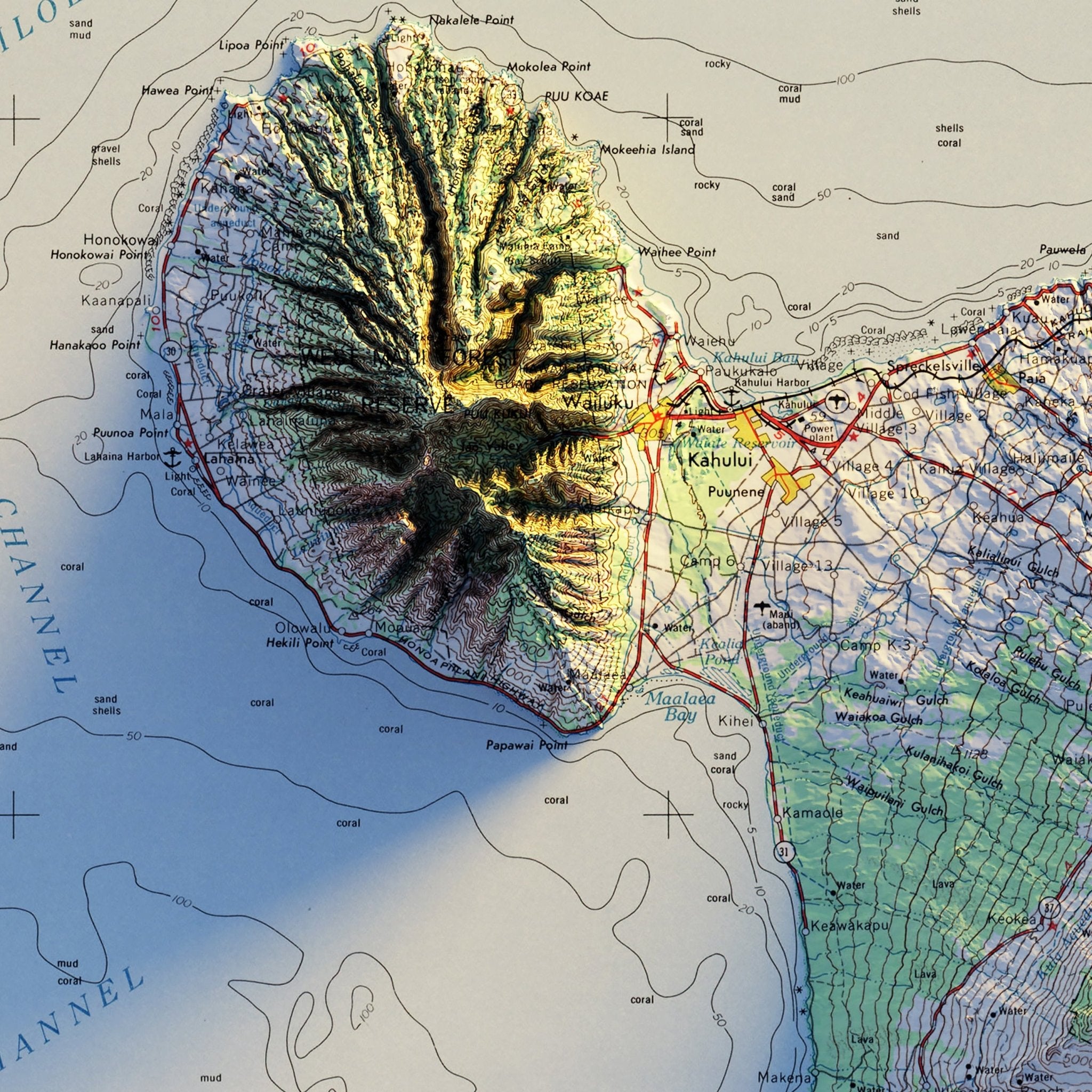 Maui 1961 Shaded Relief Map - Muir Way - Vintage Relief