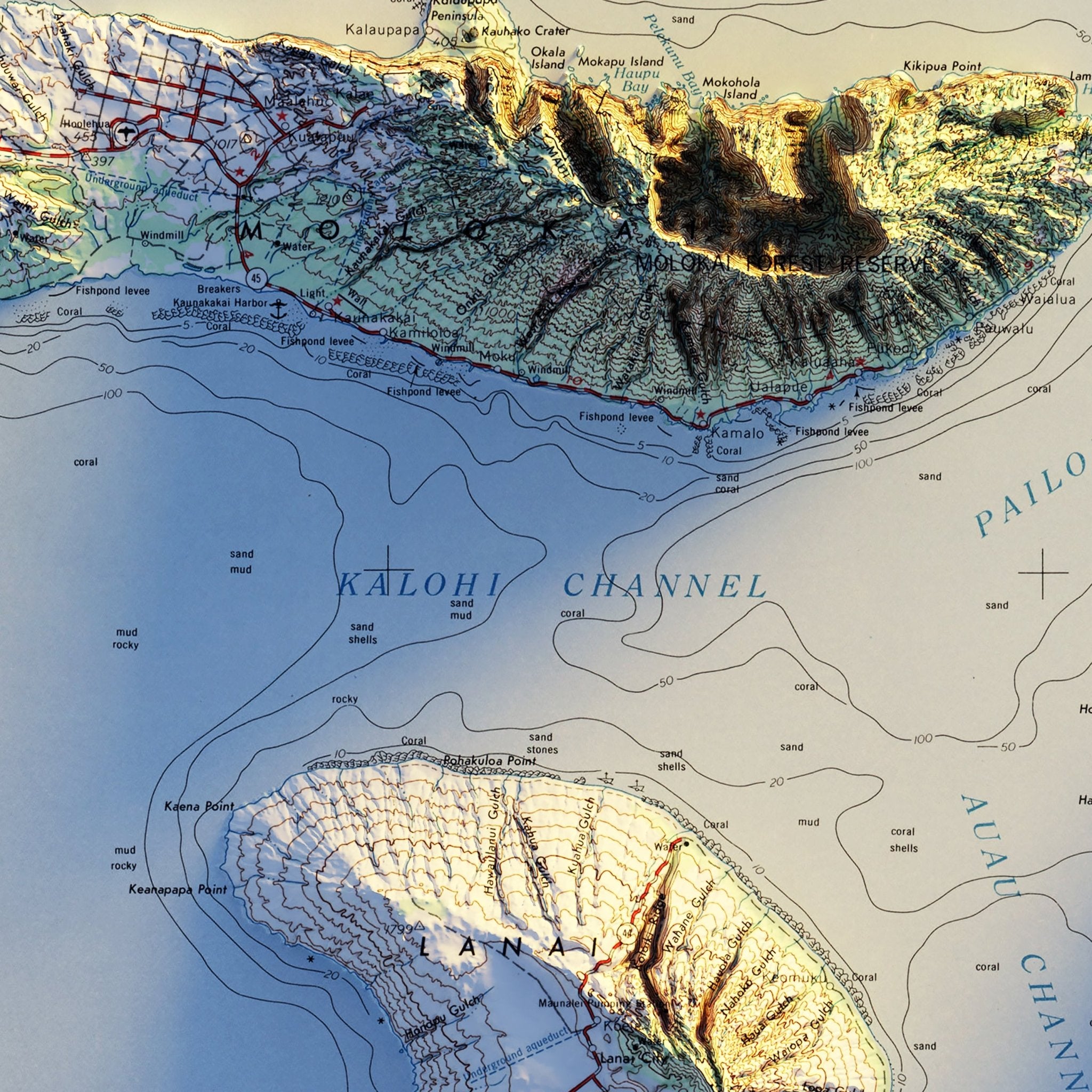 Maui 1961 Shaded Relief Map - Muir Way - Vintage Relief