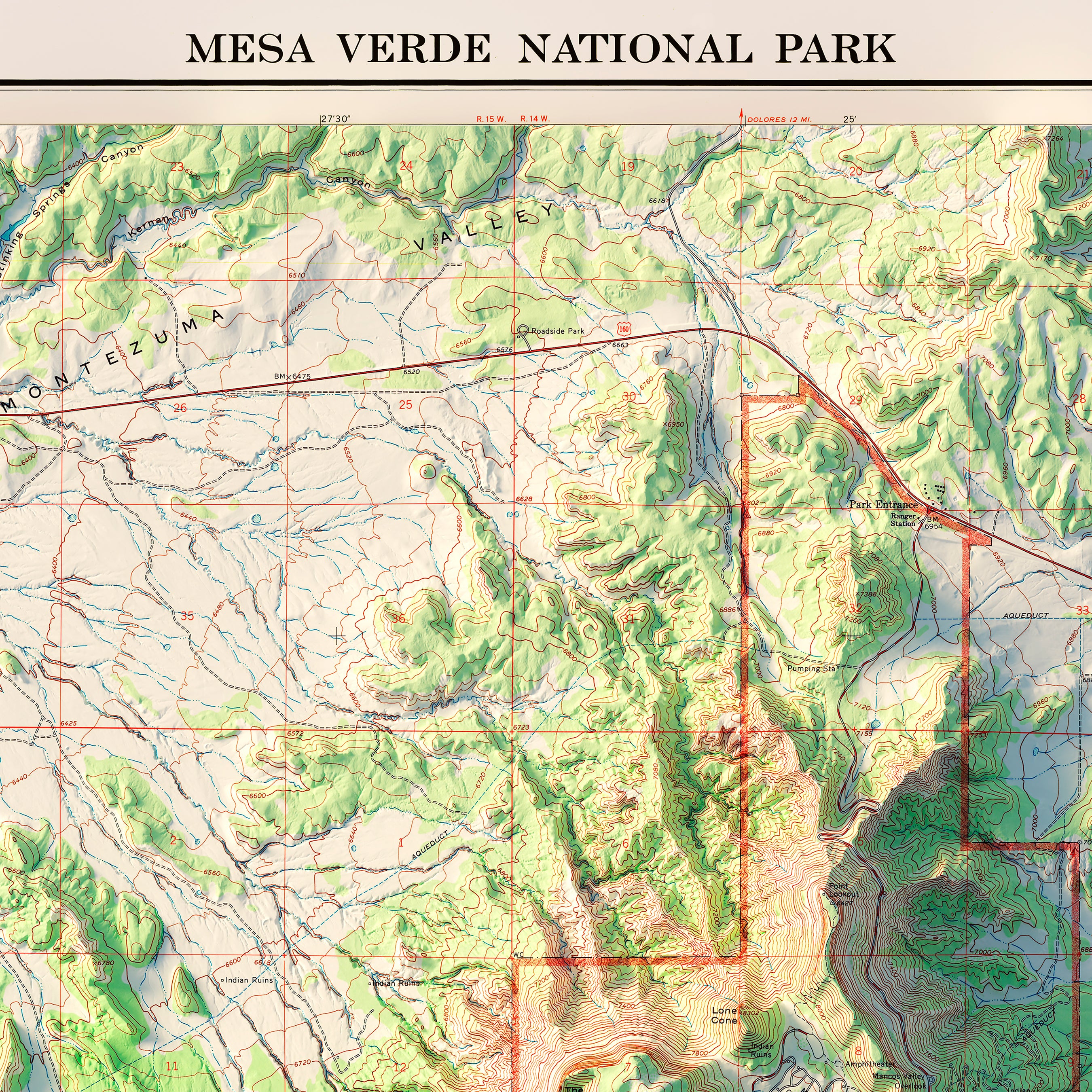 Mesa Verde National Park Topographic outlet Map Print