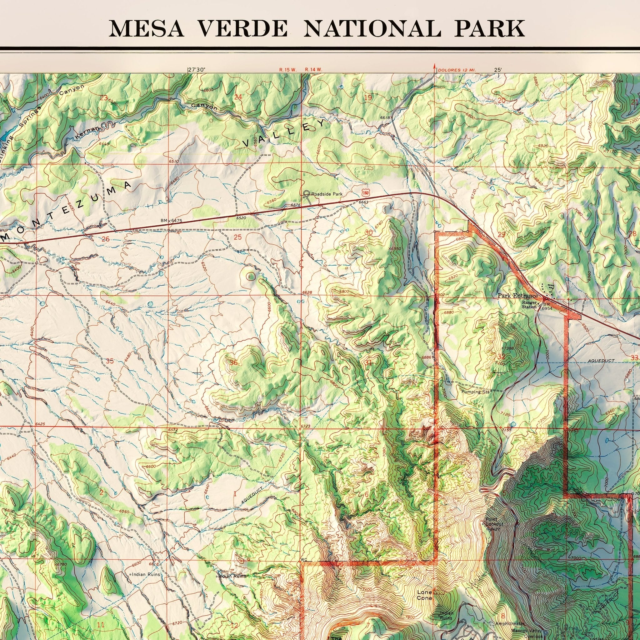 Mesa Verde National Park 1967 Shaded Relief Map - Muir Way - Vintage Relief