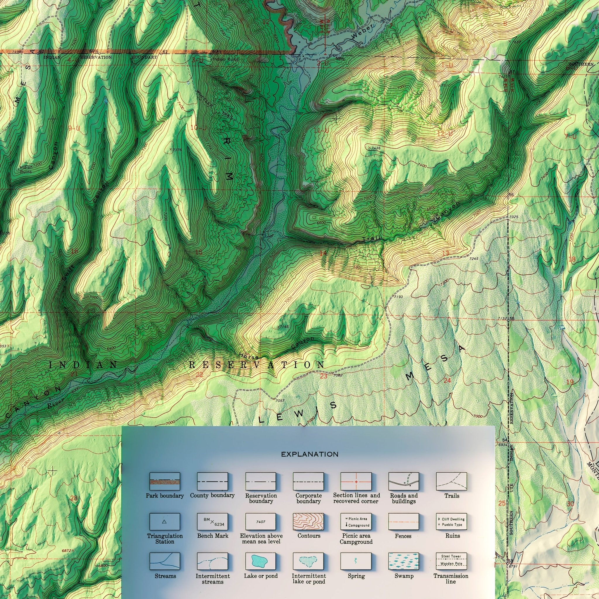 Mesa Verde National Park 1967 Shaded Relief Map - Muir Way - Vintage Relief