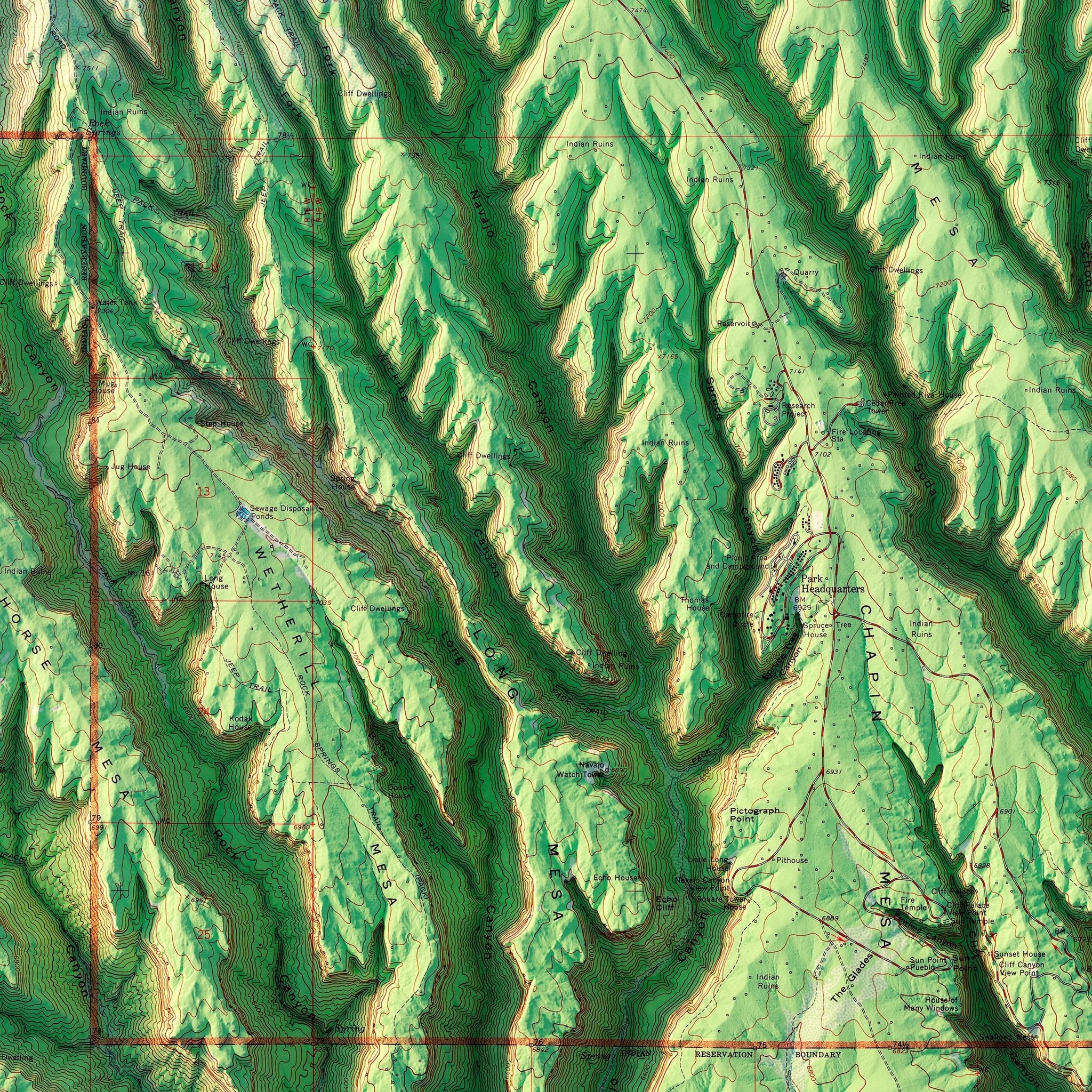 Mesa Verde National Park 1967 Shaded Relief Map - Muir Way - Vintage Relief