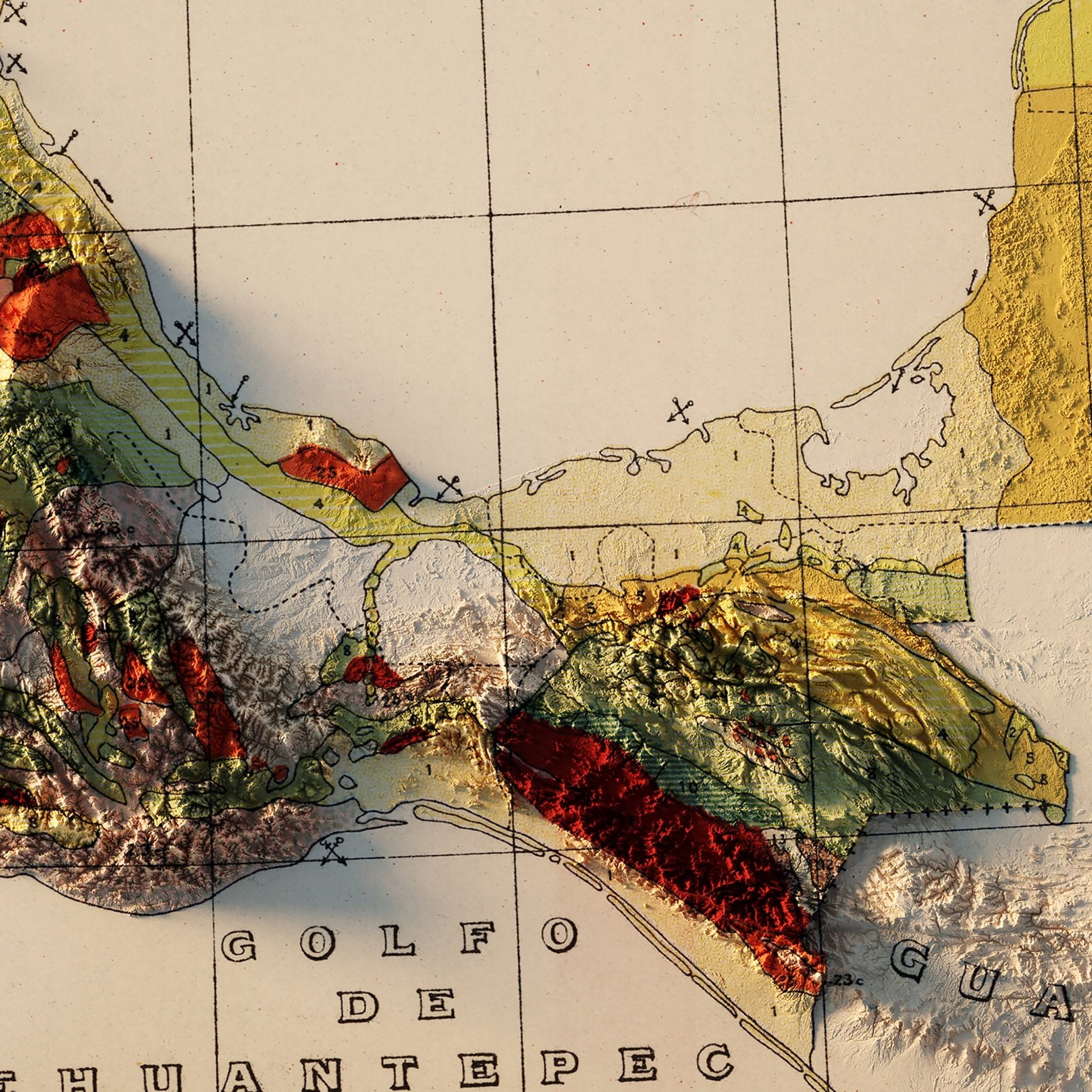 Mexico 1921 Shaded Relief Map - Muir Way - Vintage Relief