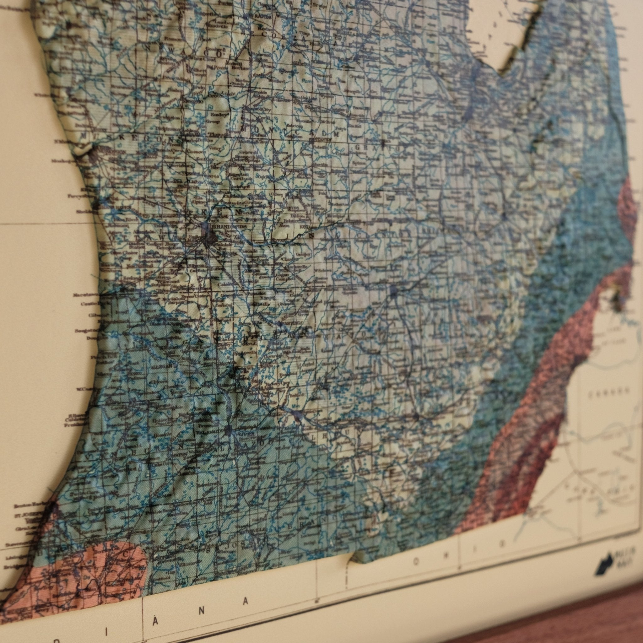 Michigan 1916 3D Raised Relief Map - Muir Way - 3D