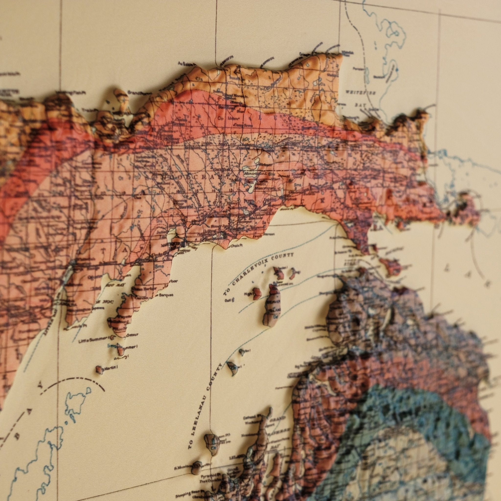 Michigan 1916 3D Raised Relief Map - Muir Way - 3D