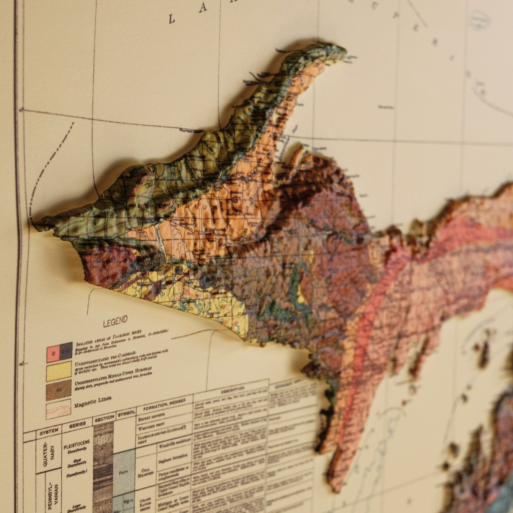 Michigan 1916 3D Raised Relief Map - Muir Way - 3D