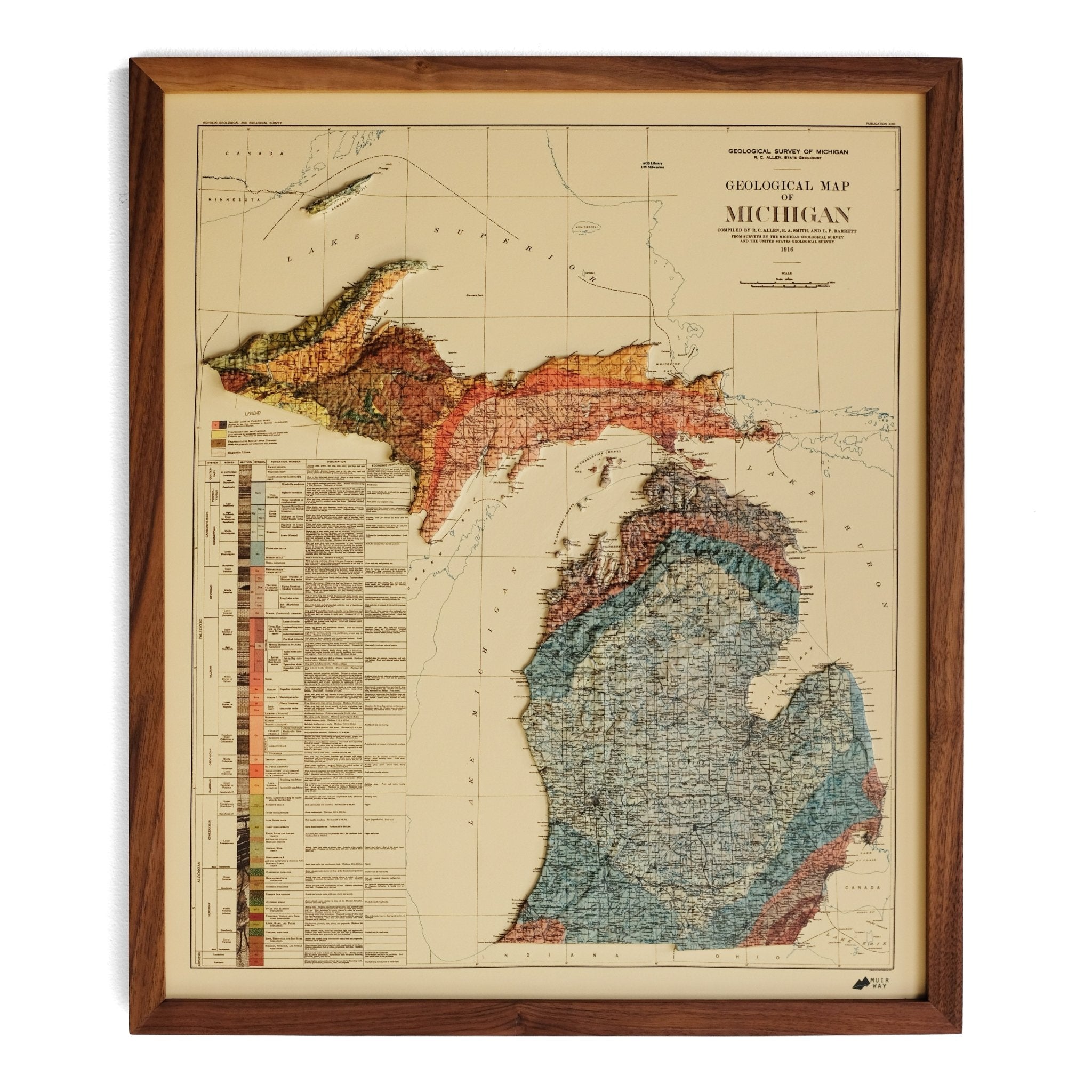 Michigan 1916 3D Raised Relief Map - Muir Way - 3D