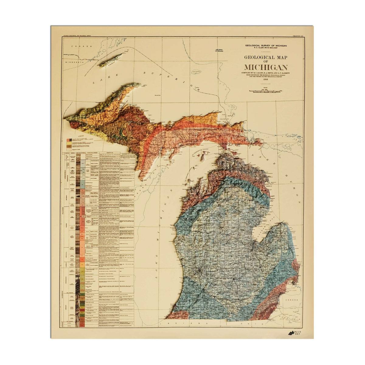 Beautiful Raised Relief 3D Map of Michigan from 1916 | Muir Way