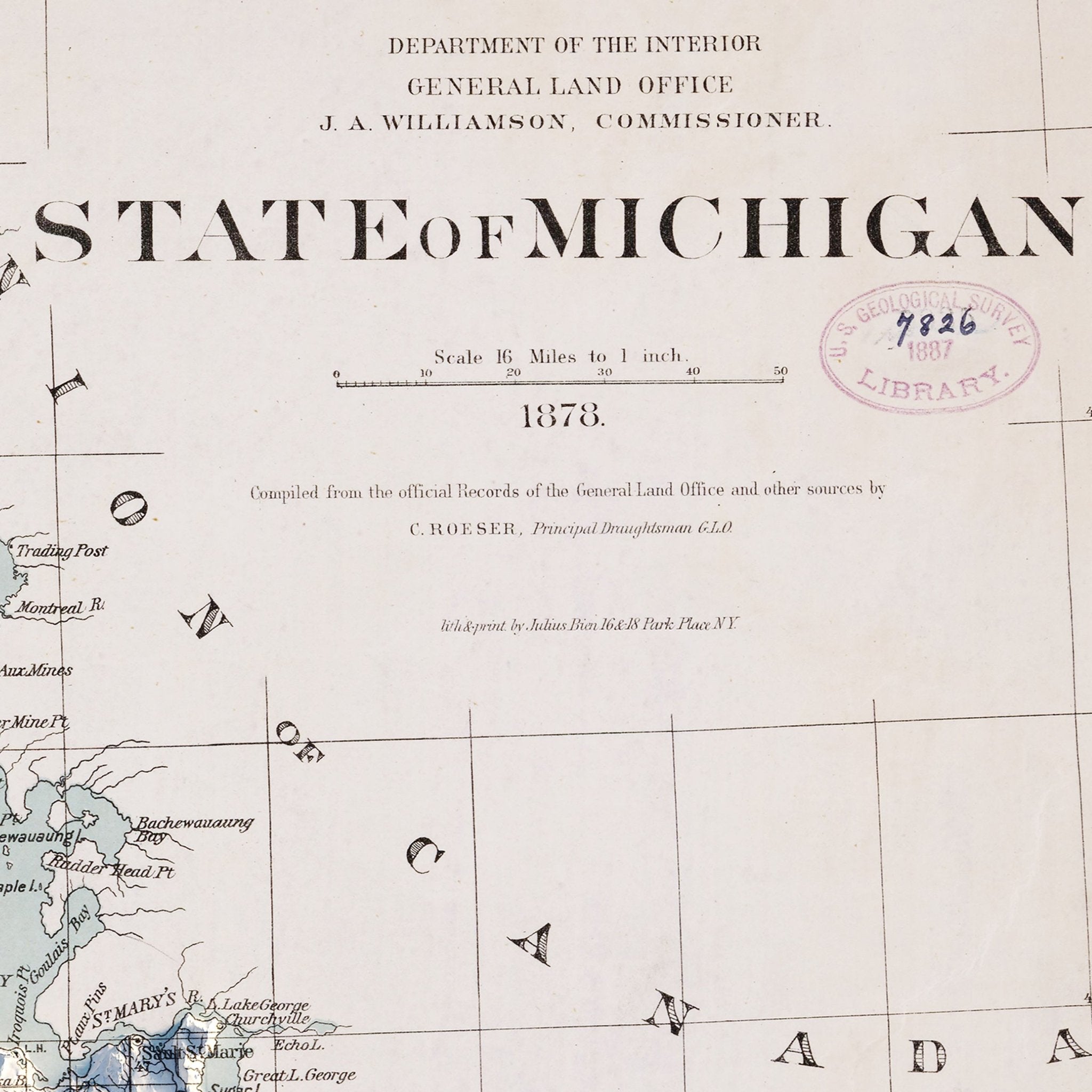 Michigan 1878 Shaded Relief Map - Muir Way - Vintage Relief