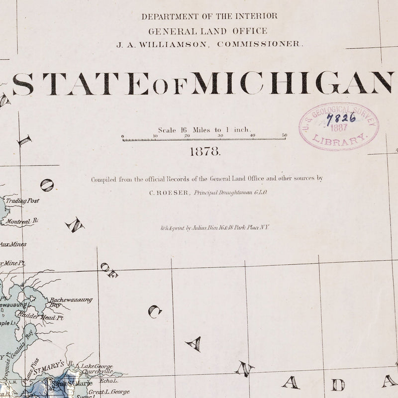 Michigan 1878 Shaded Relief Map - Muir Way - Vintage Relief