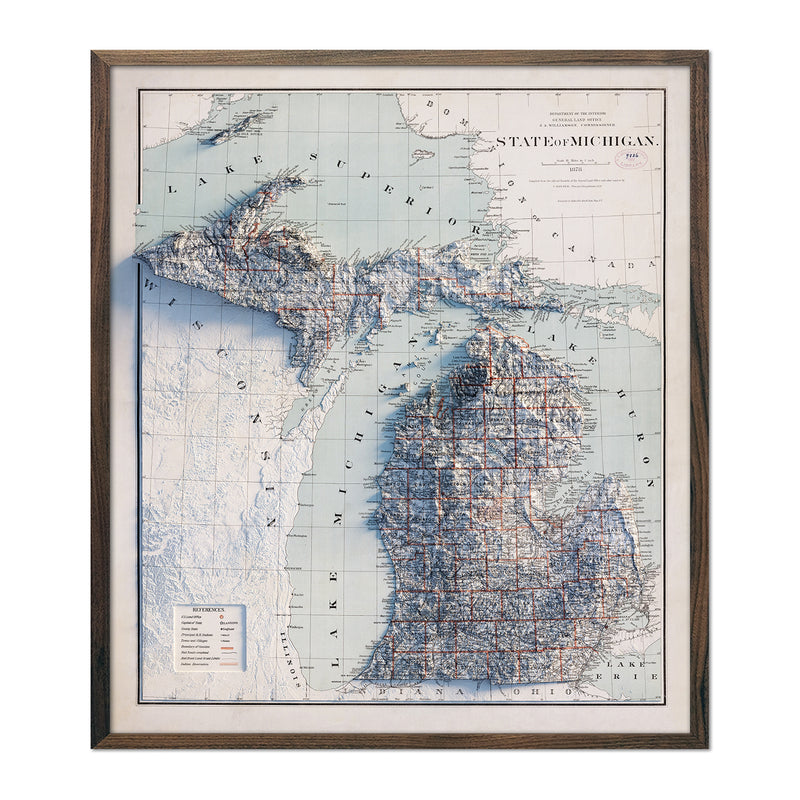 Michigan 1878 Shaded Relief Map - Muir Way - Vintage Relief