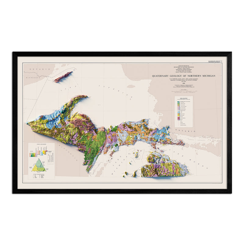 Michigan, Upper Peninsula 1982 Shaded Relief Map - Muir Way - Vintage Relief