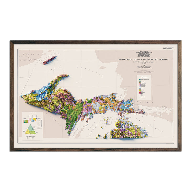 Michigan, Upper Peninsula 1982 Shaded Relief Map - Muir Way - Vintage Relief