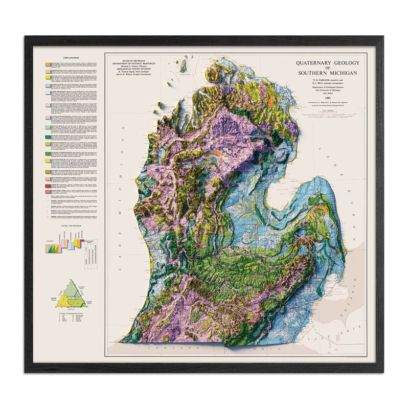 Michigan, Lower Peninsula 1982 Shaded Relief Map - Muir Way - Vintage Relief