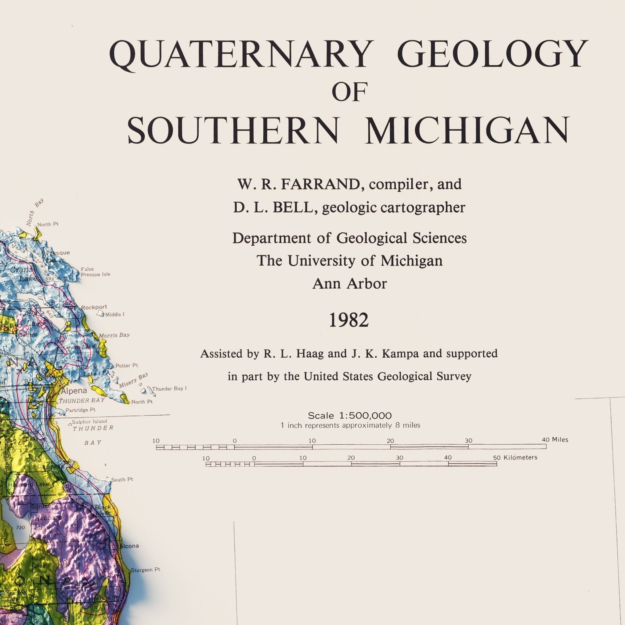 Michigan, Lower Peninsula 1982 Shaded Relief Map - Muir Way - Vintage Relief