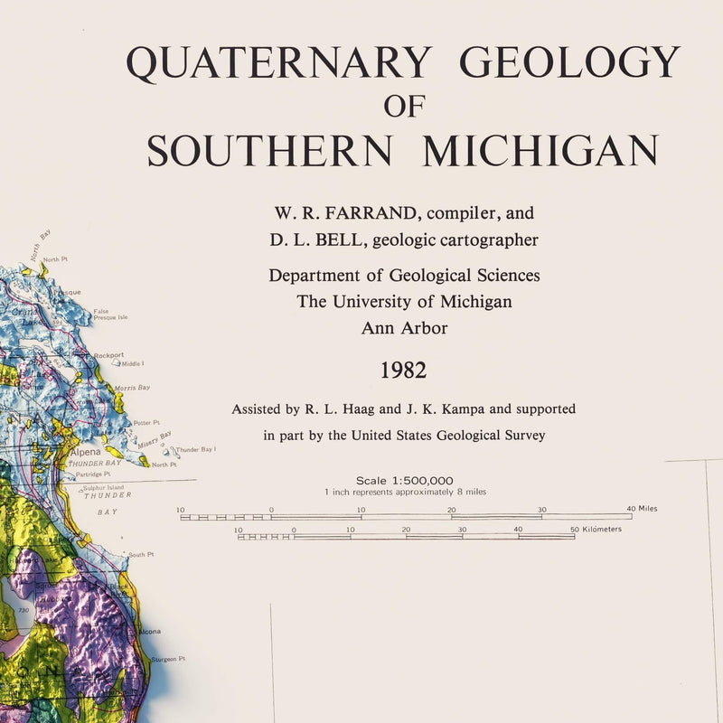 Michigan, Lower Peninsula 1982 Shaded Relief Map - Muir Way - Vintage Relief