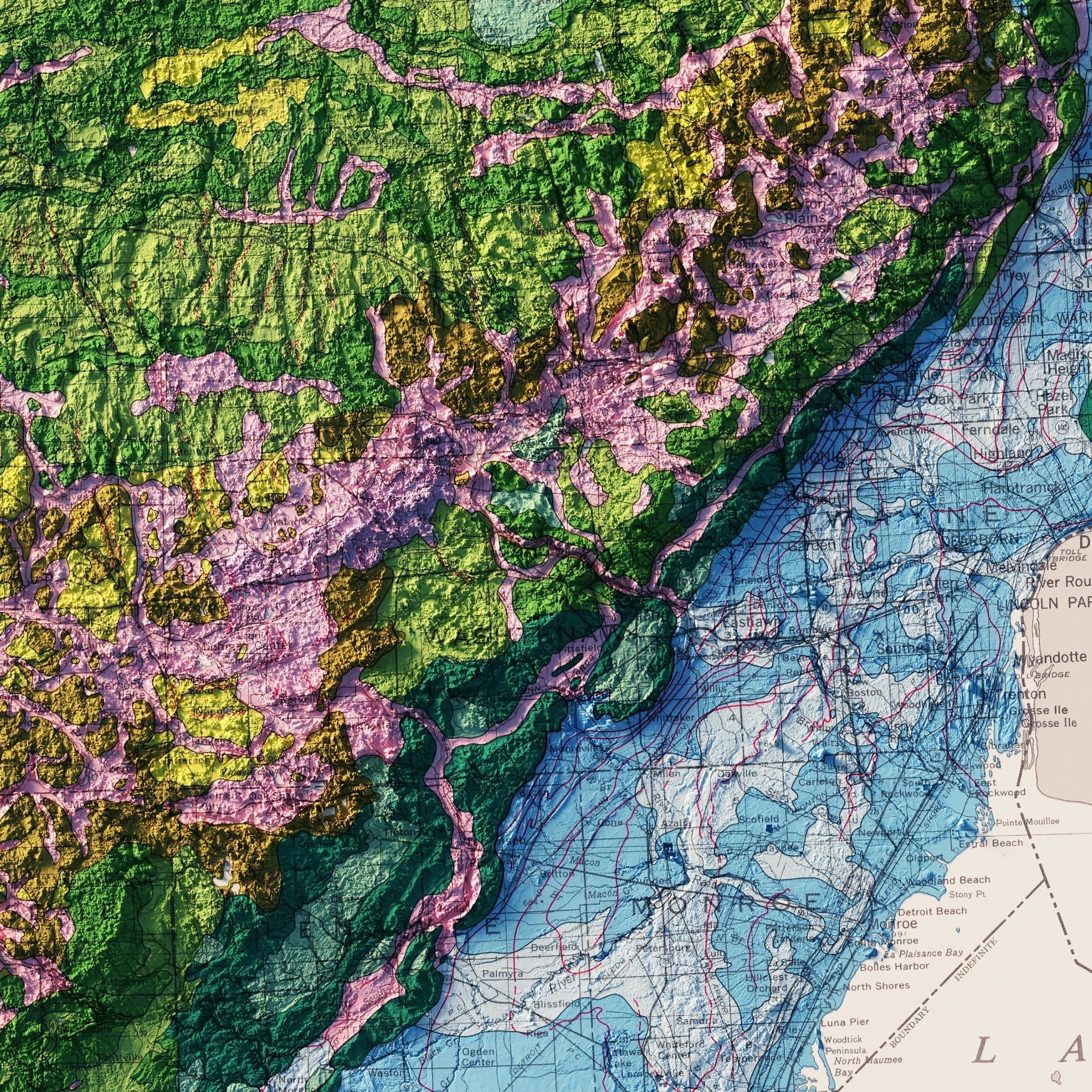 Michigan, Lower Peninsula 1982 Shaded Relief Map - Muir Way - Vintage Relief