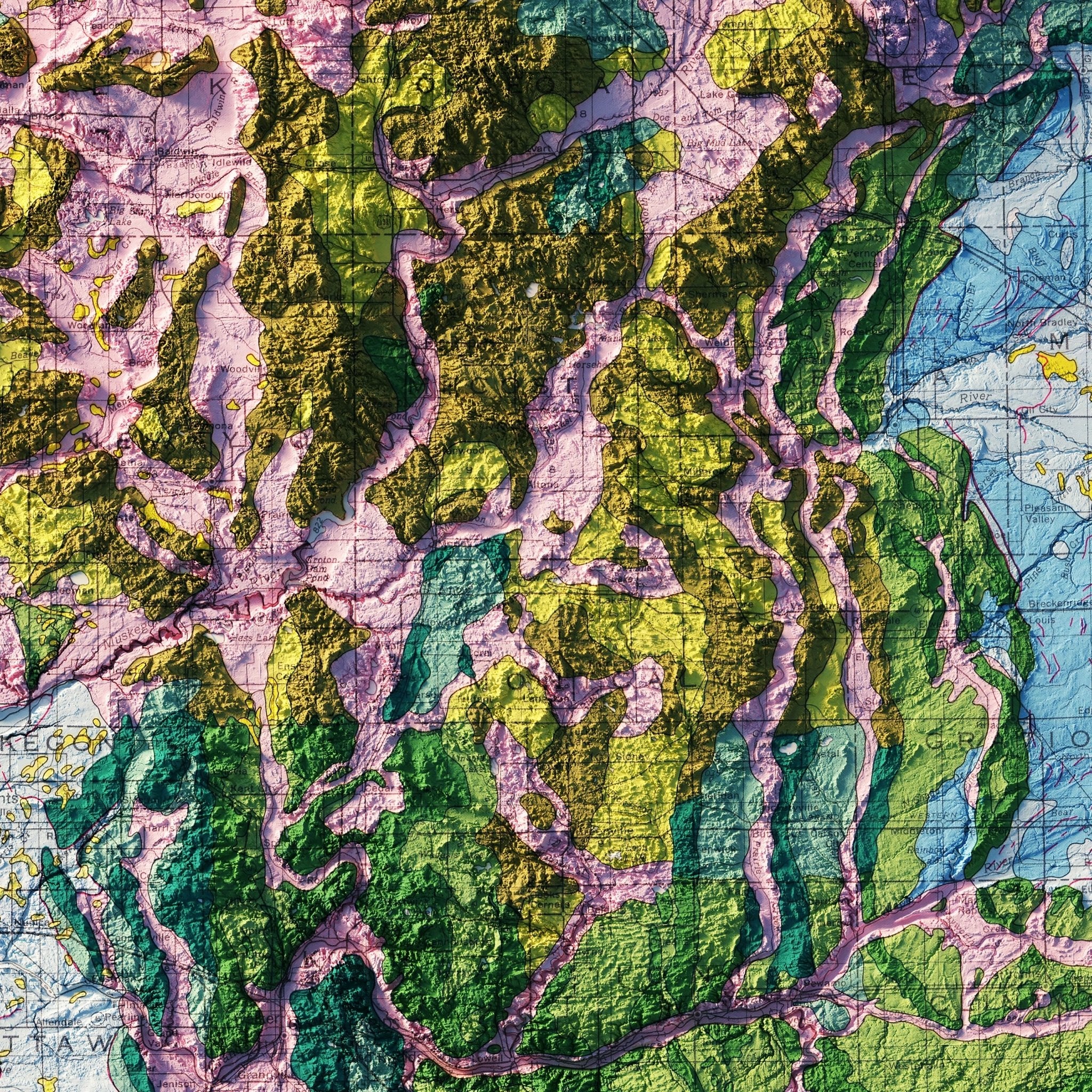 Michigan, Lower Peninsula 1982 Shaded Relief Map - Muir Way - Vintage Relief