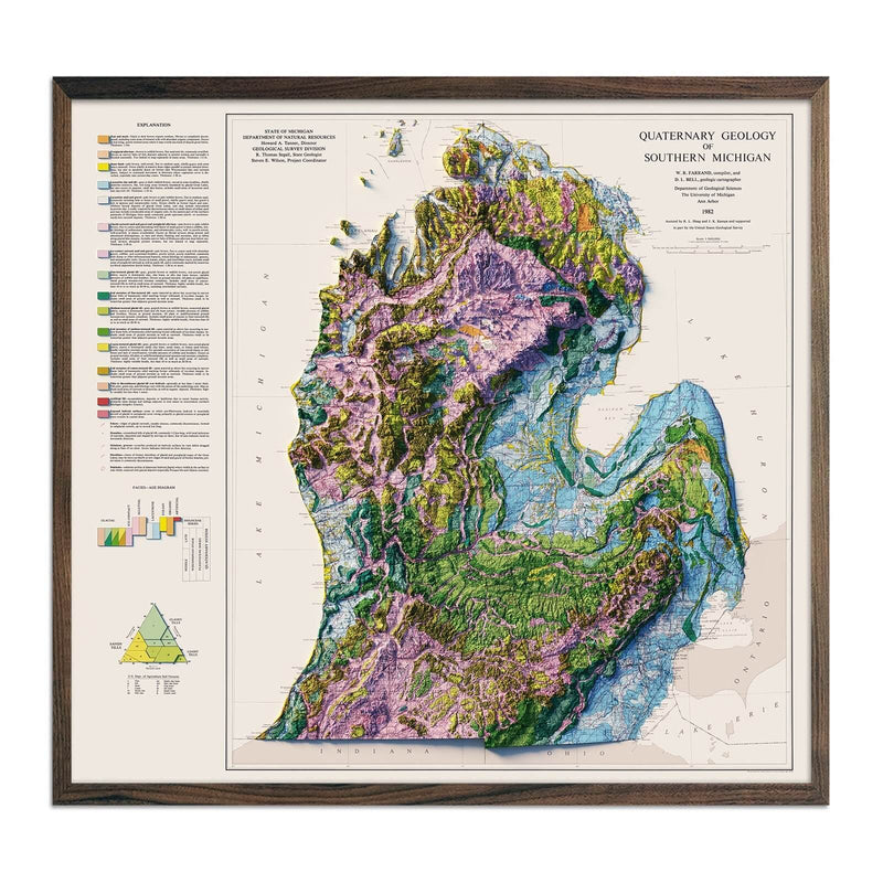 Michigan, Lower Peninsula 1982 Shaded Relief Map - Muir Way - Vintage Relief