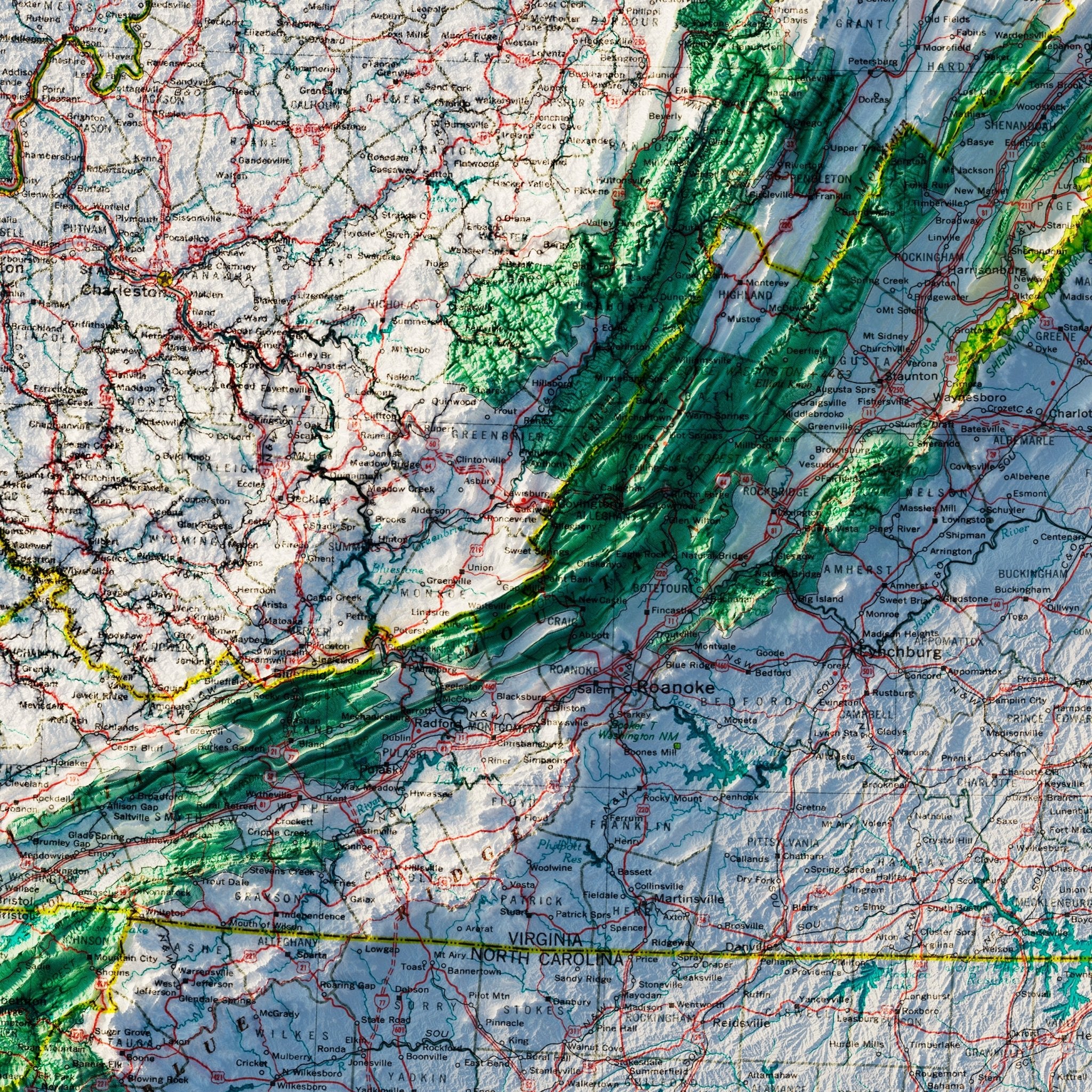 Middle Atlantic States 1970 Shaded Relief Map - Muir Way - Vintage Relief