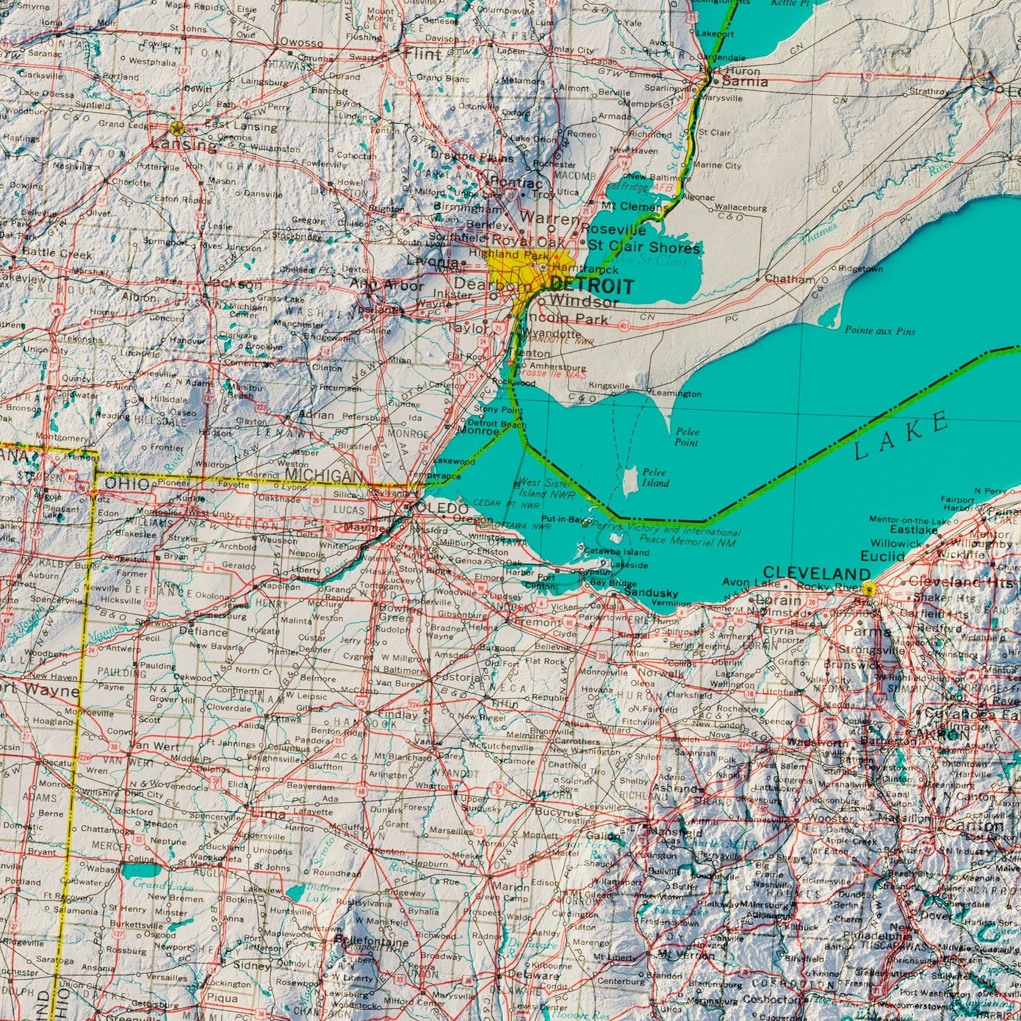 Middle Atlantic States 1970 Shaded Relief Map - Muir Way - Vintage Relief