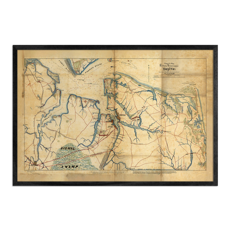 Military Map of Hampton Roads and Norfolk regions - Muir Way - Vintage Map