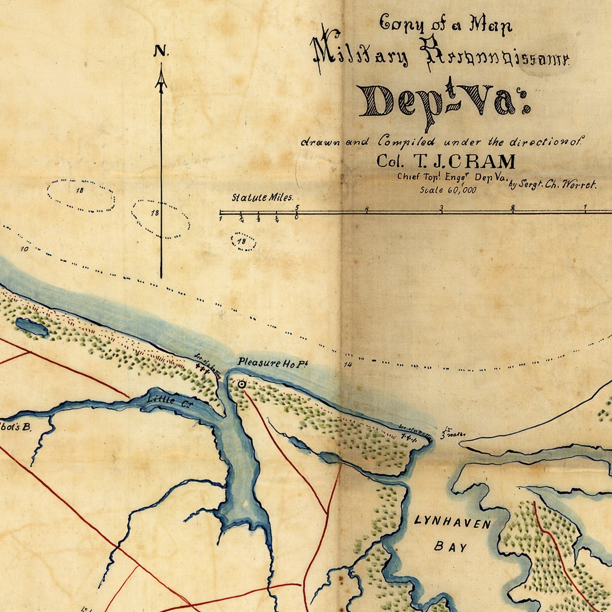 Military Map of Hampton Roads and Norfolk regions - Muir Way - Vintage Map