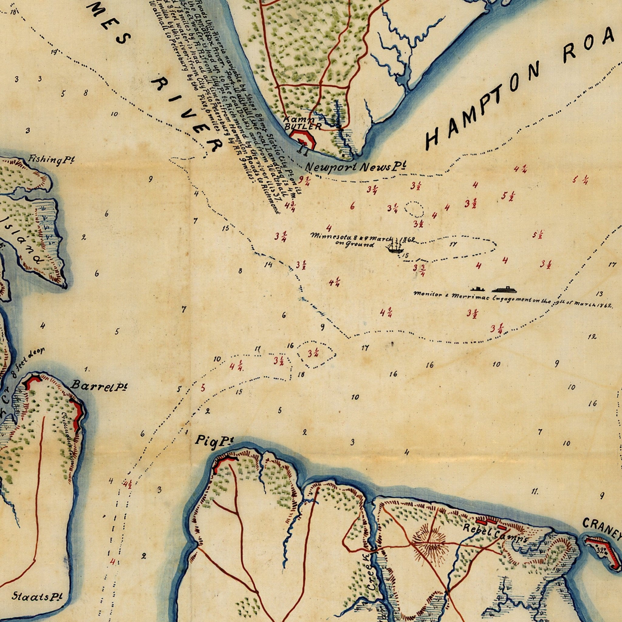 Military Map of Hampton Roads and Norfolk regions - Muir Way - Vintage Map