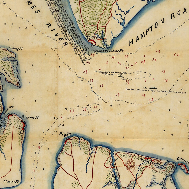 Military Map of Hampton Roads and Norfolk regions - Muir Way - Vintage Map