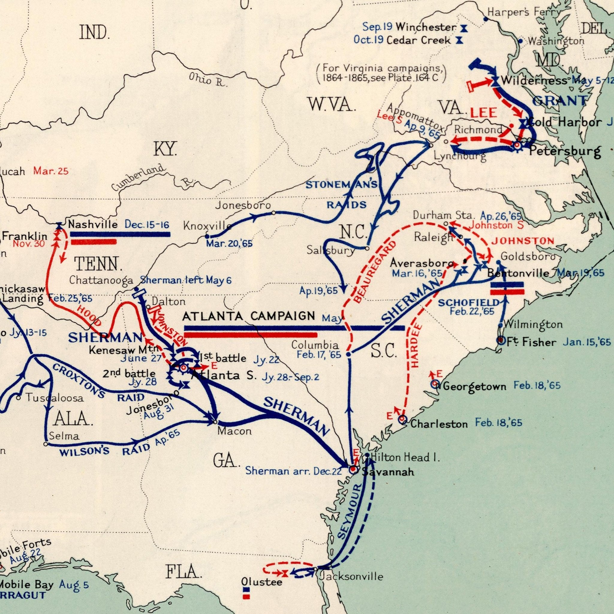 Military History of the Civil War 1861 - 1865 - Muir Way - Vintage Map