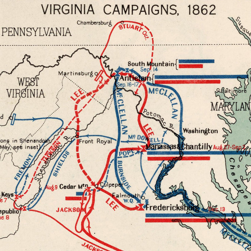 Military History of the Virginia Campaigns - Muir Way - Vintage Map