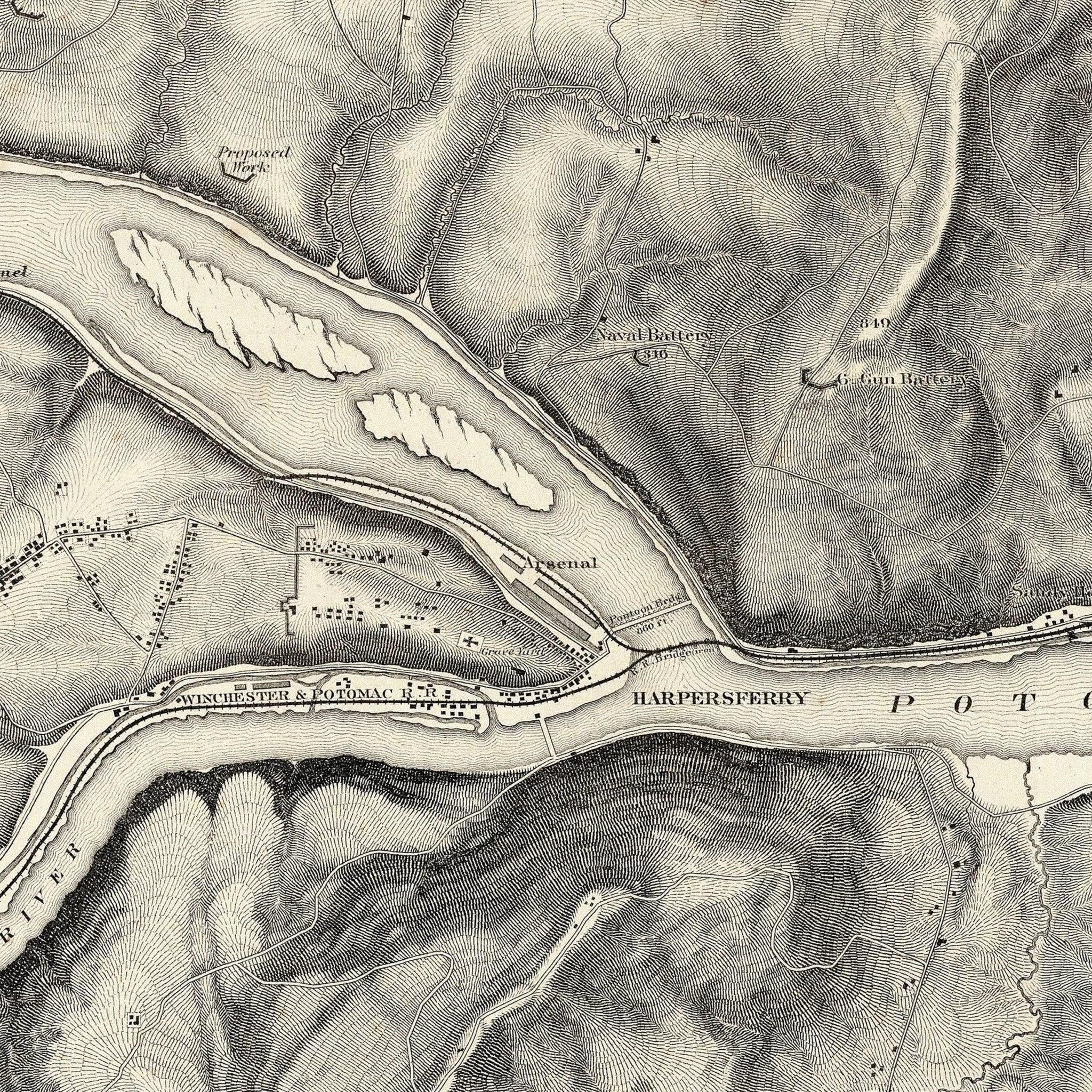 Military Map of Harper's Ferry, VA - Muir Way - Vintage Map