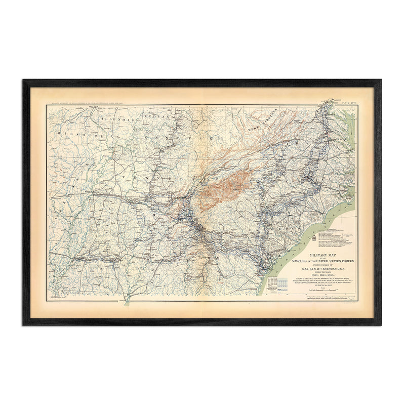 Military Map of Marches by W.T. Sherman - Muir Way - Vintage Map