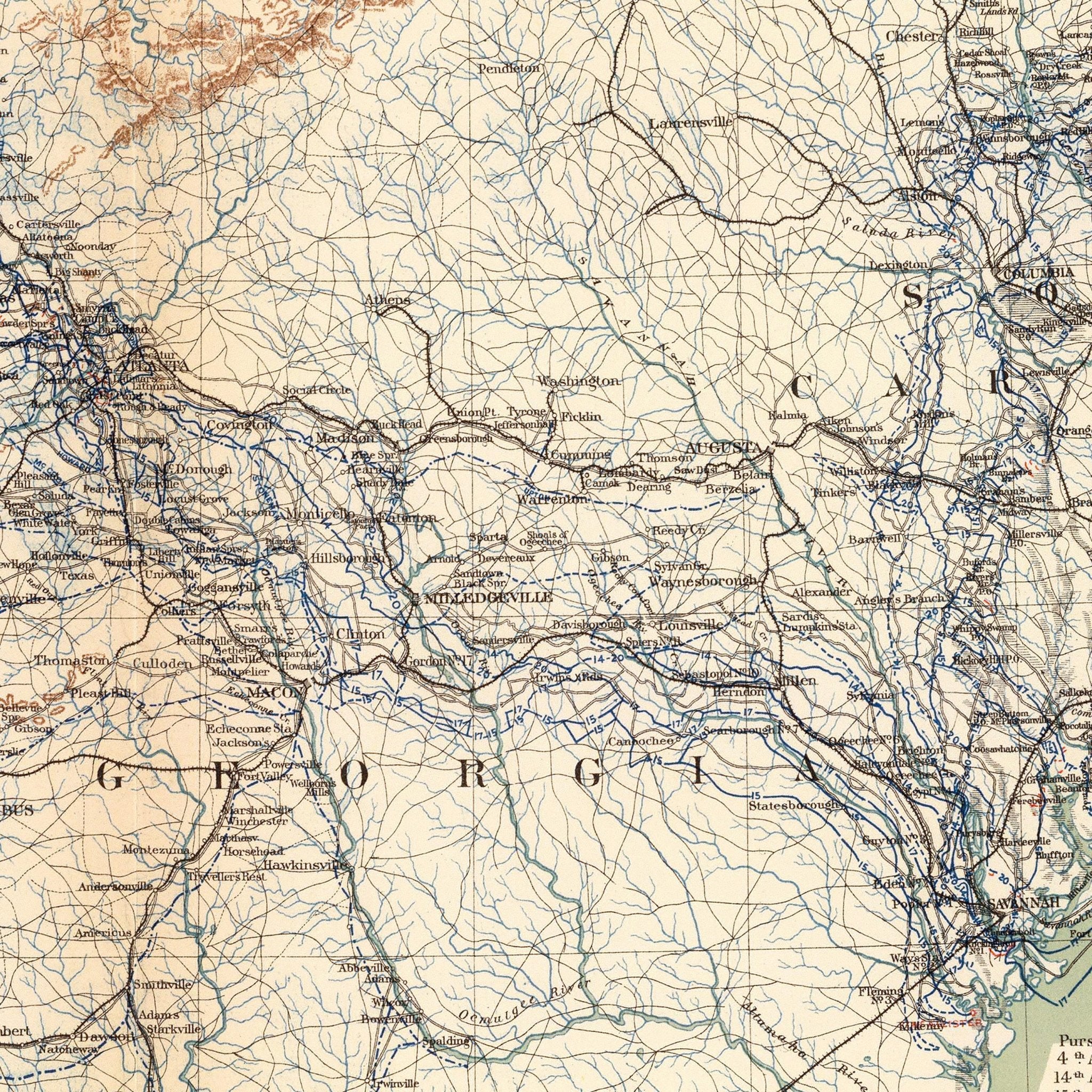 Military Map of Marches by W.T. Sherman - Muir Way - Vintage Map