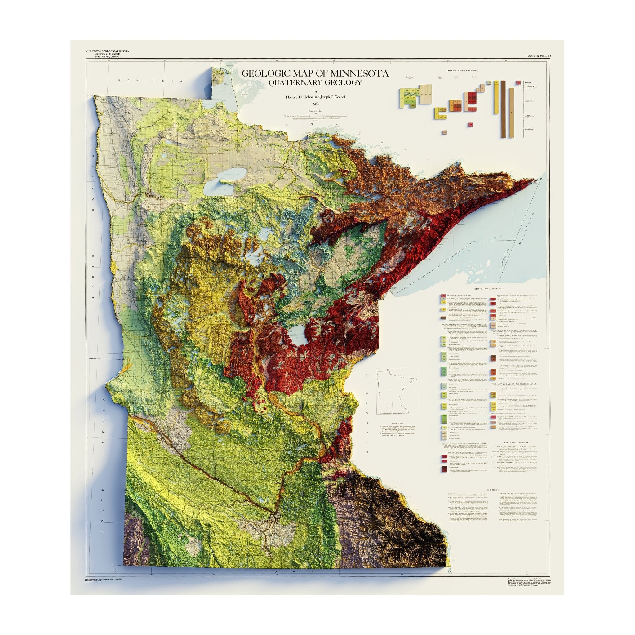 Minnesota 1982 Shaded Relief Map - Muir Way - Vintage Relief