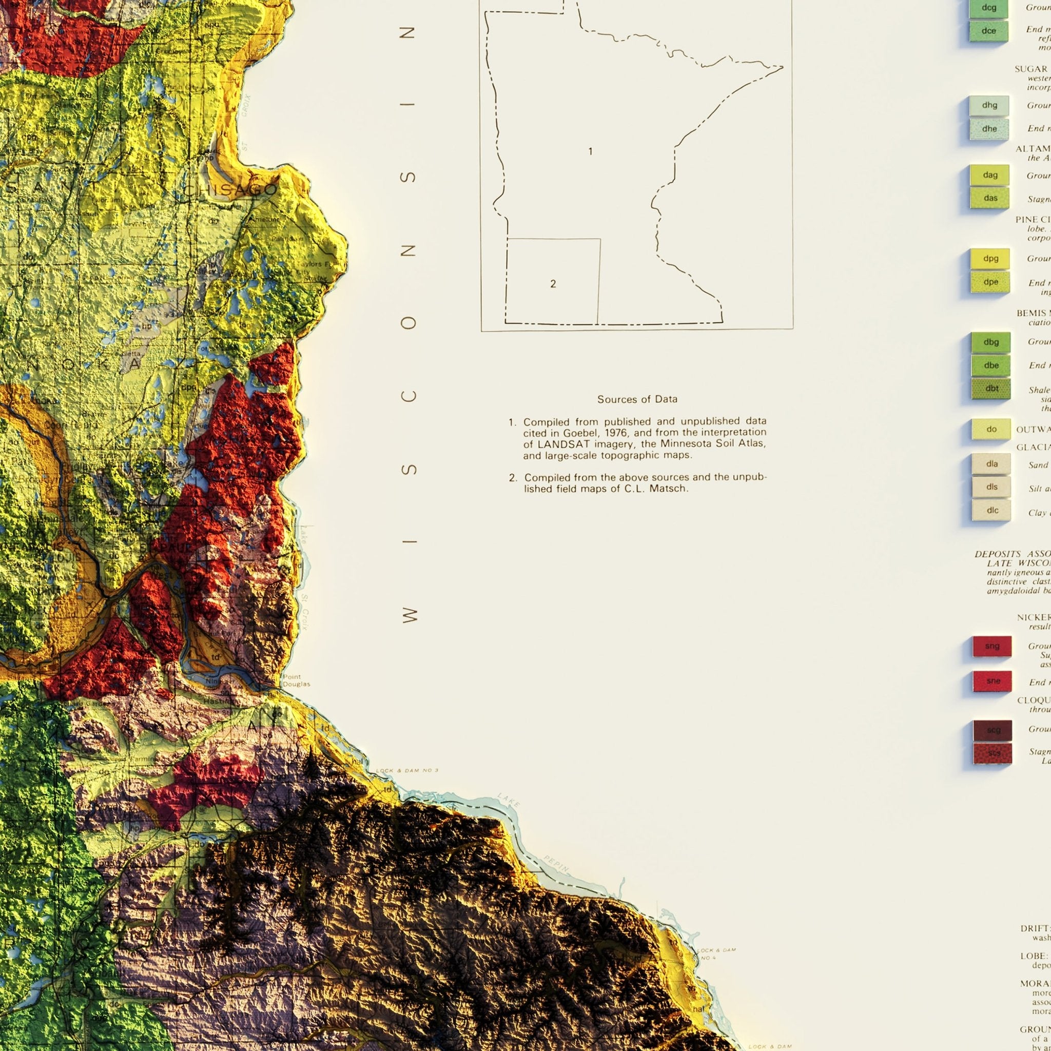 Minnesota 1982 Shaded Relief Map - Muir Way - Vintage Relief