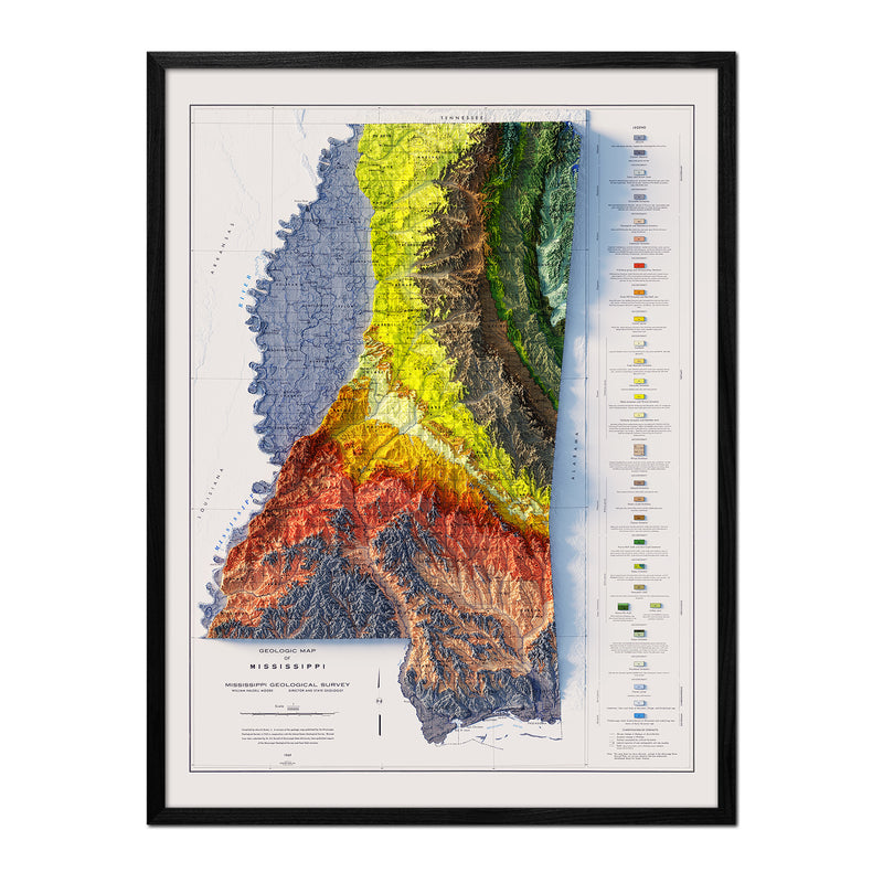 Mississippi 1969 Shaded Relief Map - Muir Way - Vintage Relief