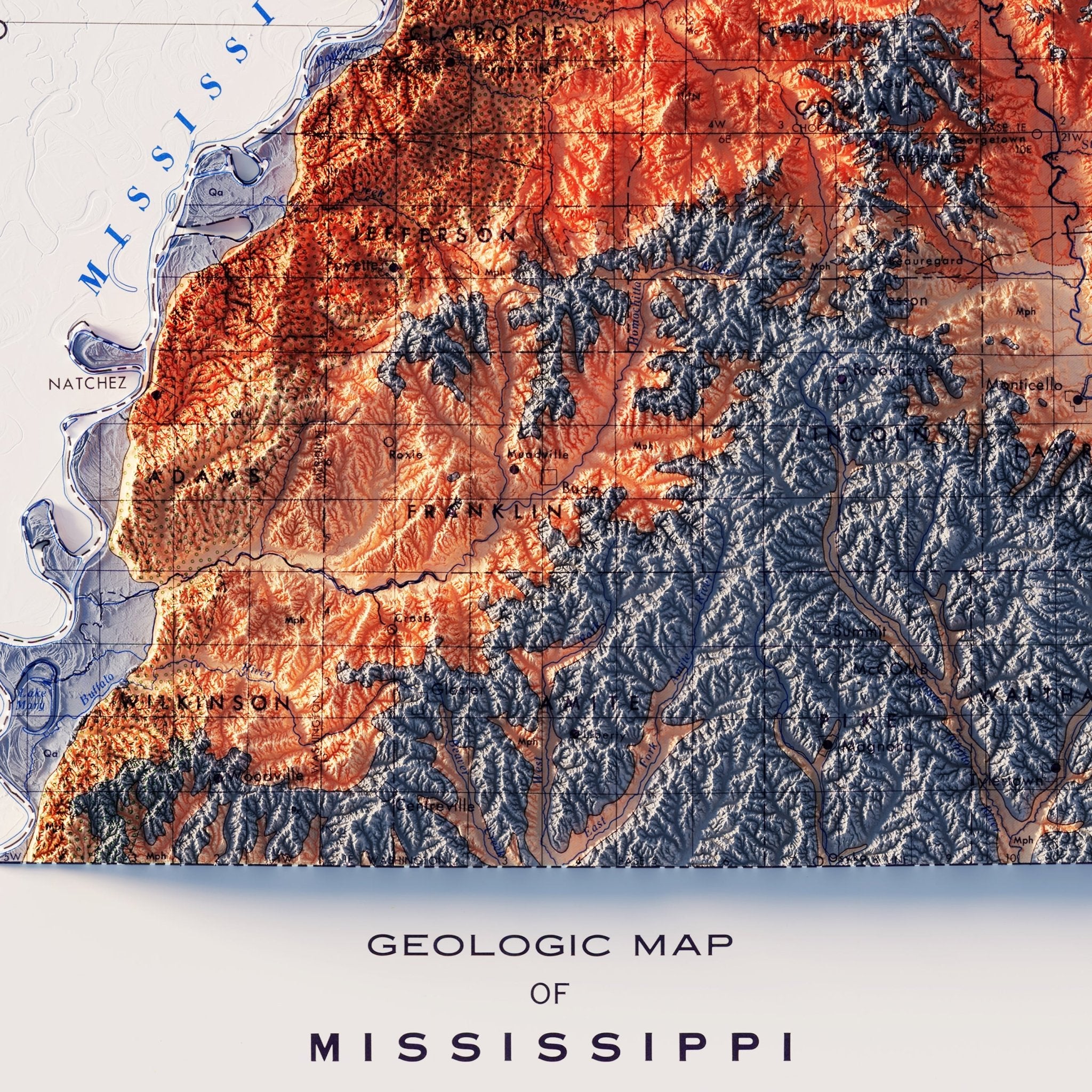 Mississippi 1969 Shaded Relief Map - Muir Way - Vintage Relief