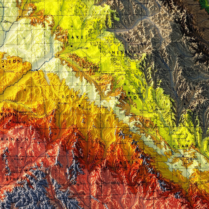 Mississippi 1969 Shaded Relief Map - Muir Way - Vintage Relief