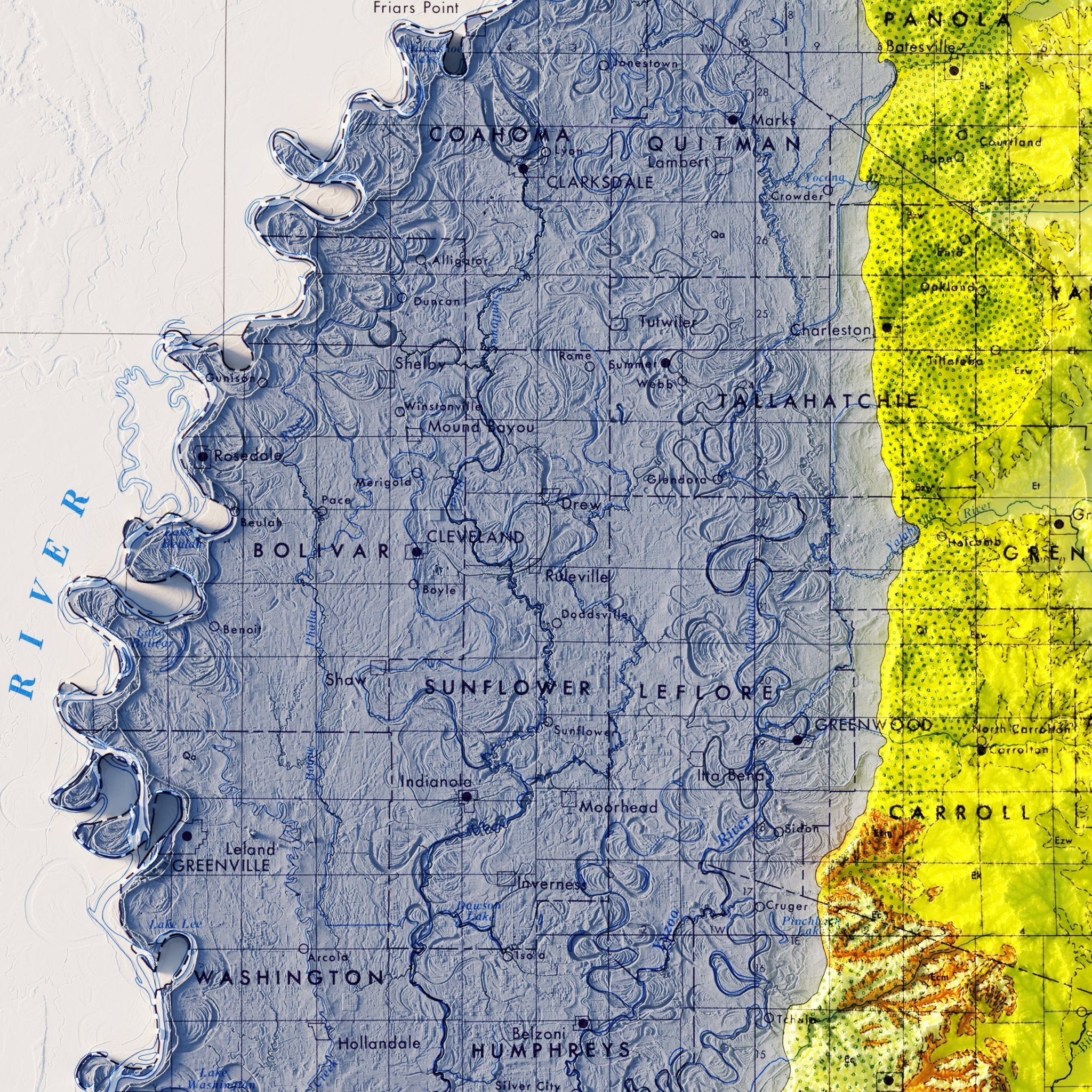Mississippi 1969 Shaded Relief Map - Muir Way - Vintage Relief