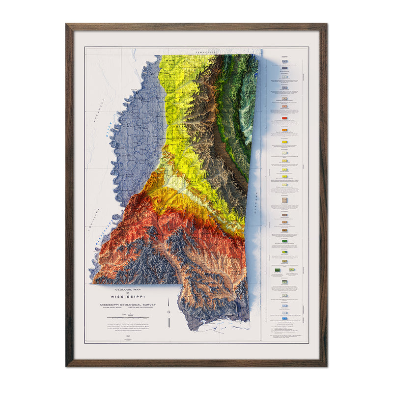 Mississippi 1969 Shaded Relief Map - Muir Way - Vintage Relief