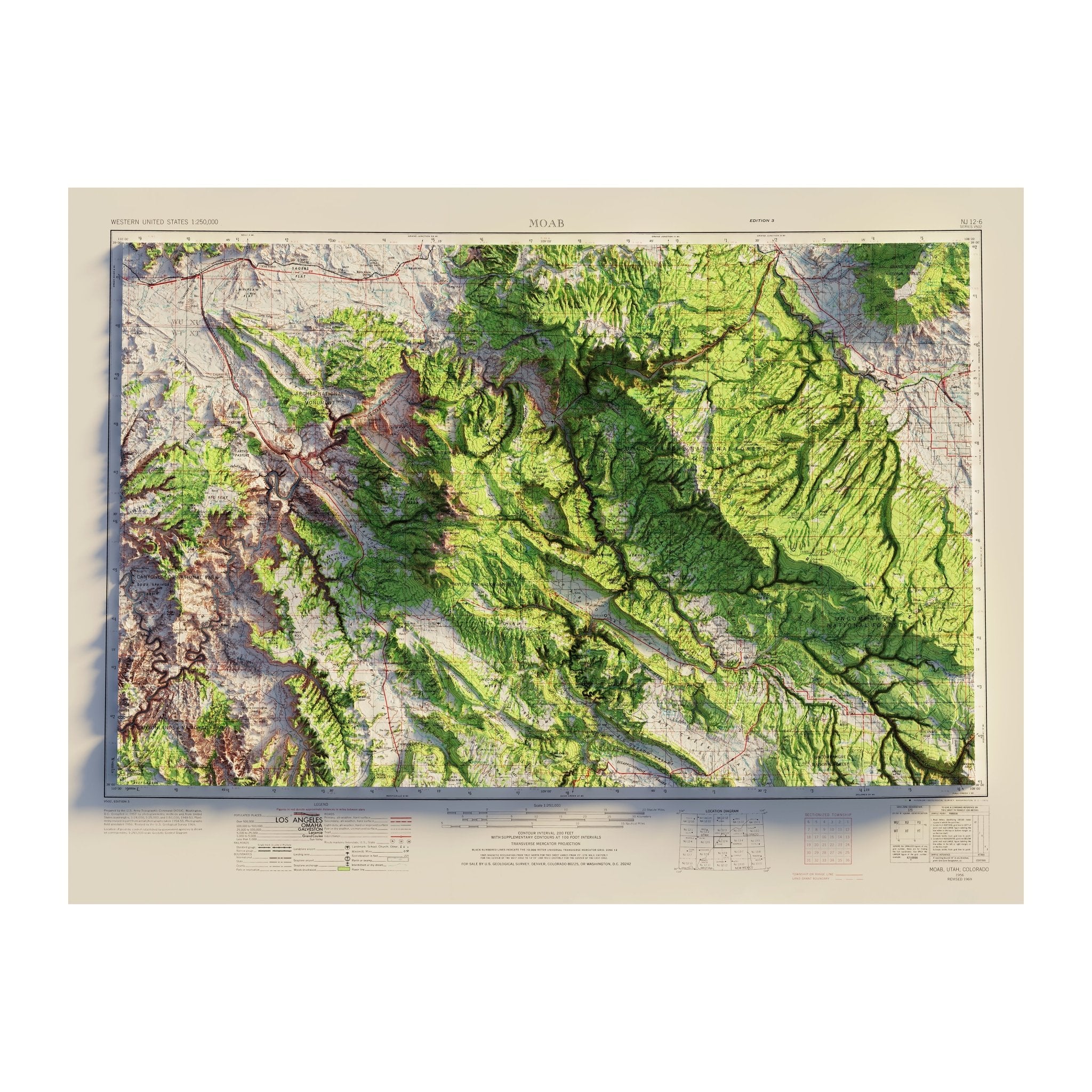 Moab, Utah 1969 Shaded Relief Map - Muir Way - Vintage Relief