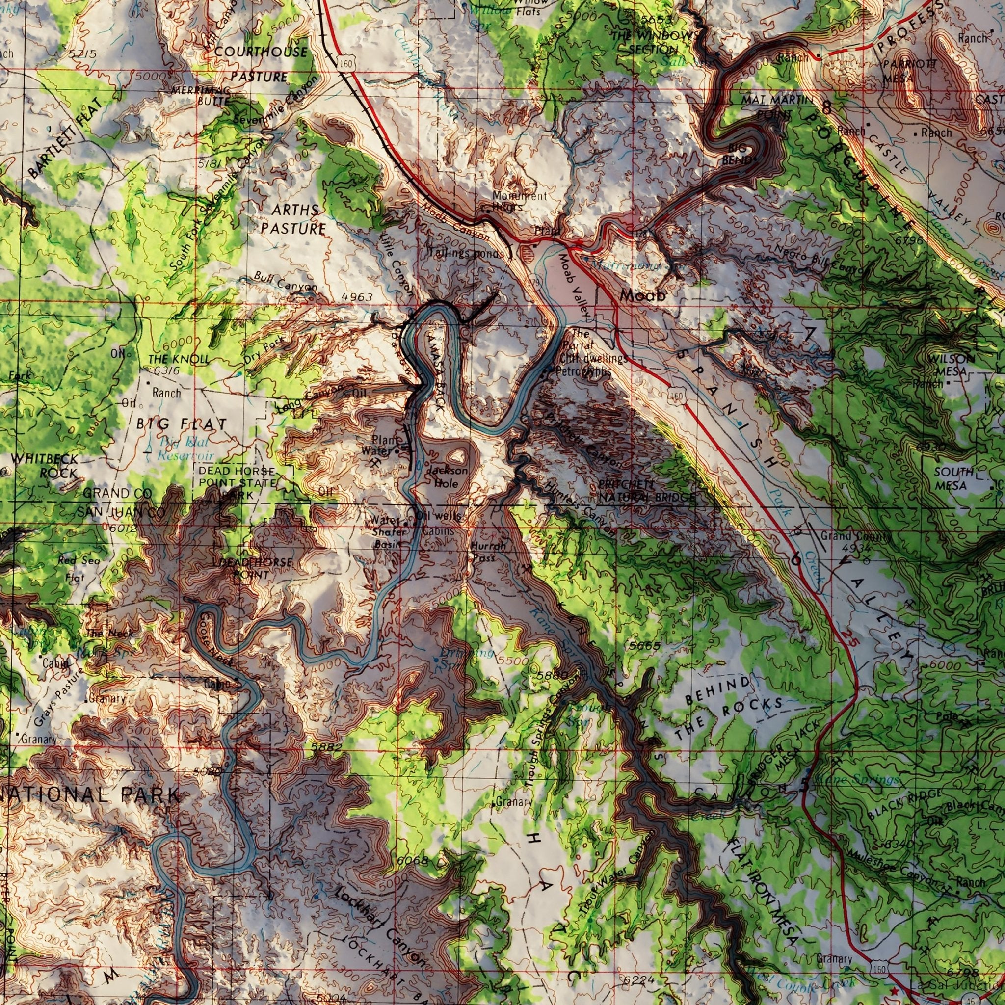Moab, Utah 1969 Shaded Relief Map - Muir Way - Vintage Relief