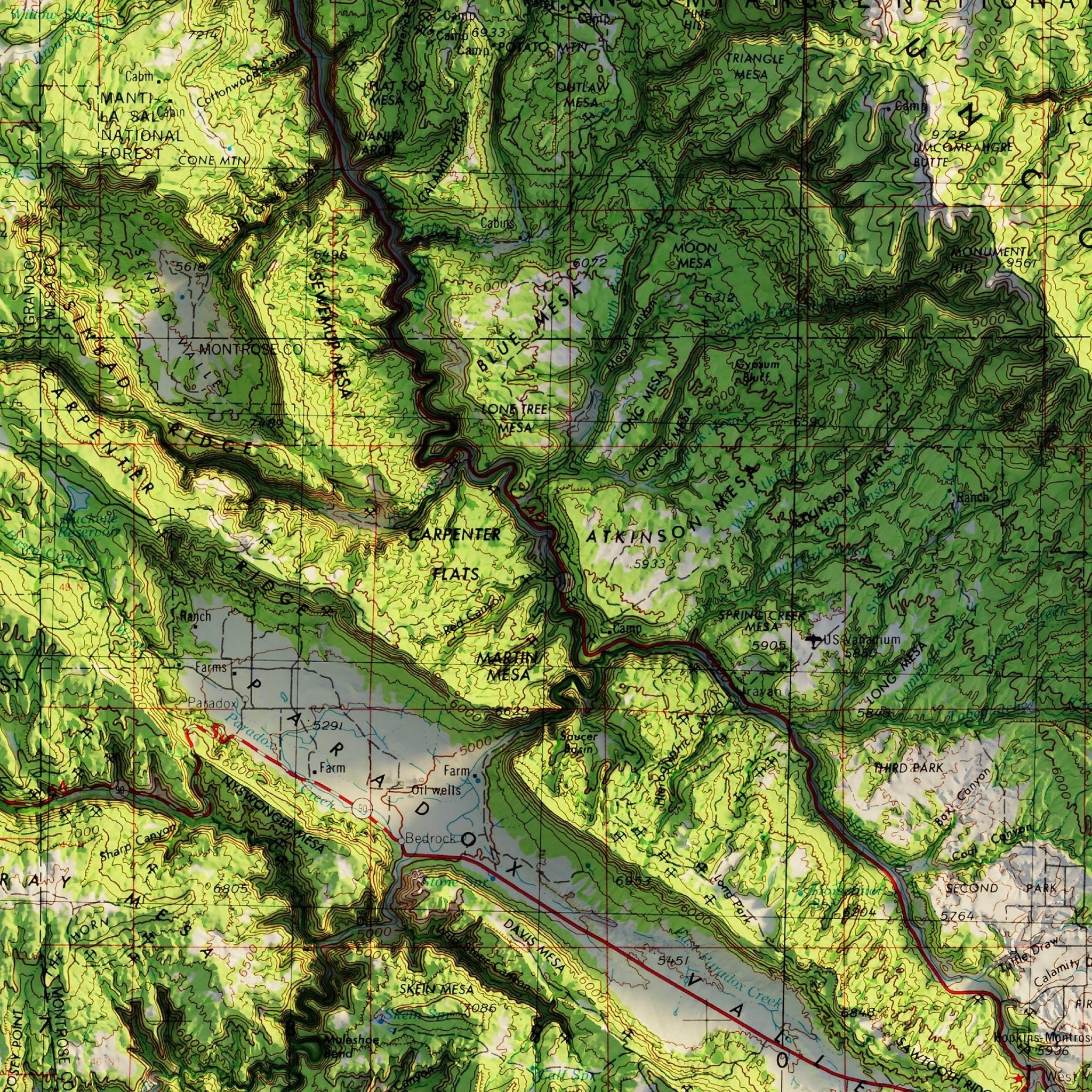 Moab, Utah 1969 Shaded Relief Map - Muir Way - Vintage Relief