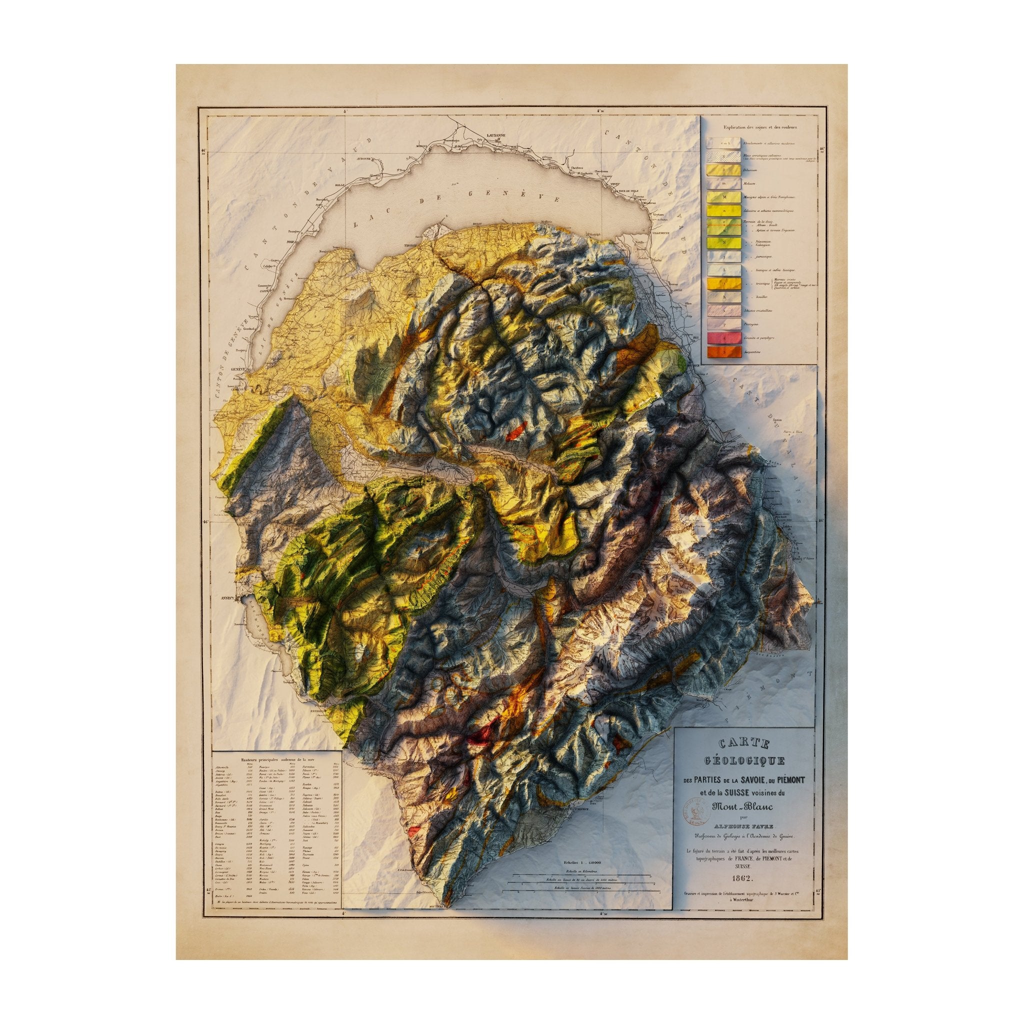 Mont Blanc 1862 Shaded Relief Map - Muir Way - Vintage Relief