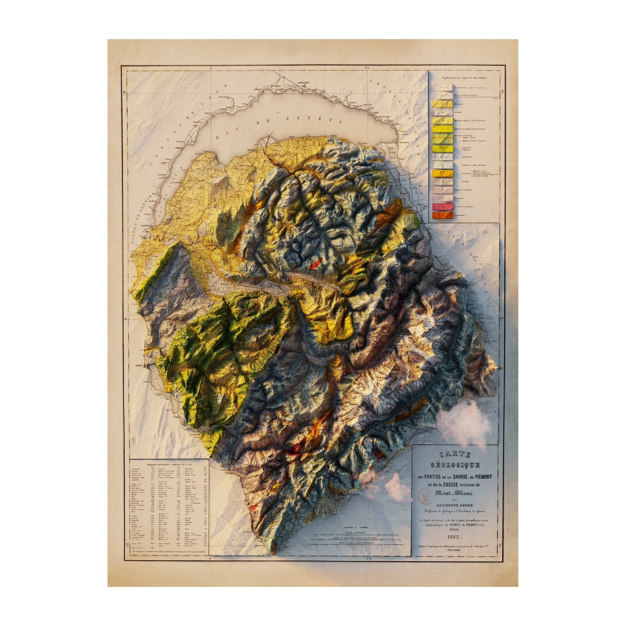 Mont Blanc 1862 Shaded Relief Map - Muir Way - Vintage Relief